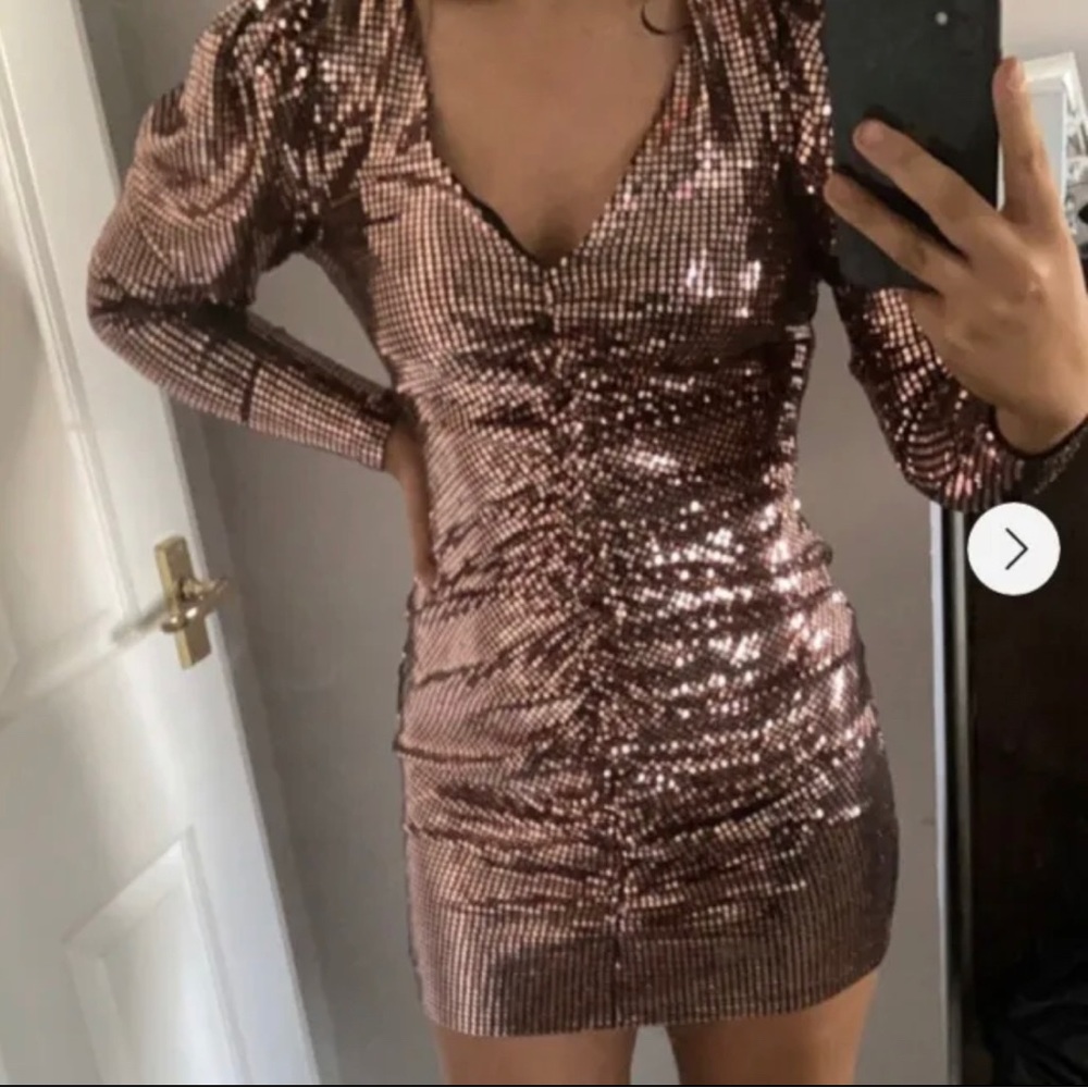 ZARA Rose Gold Holiday Christmas New Year’s Dress Bodycon NWT - Picture 3 of 3